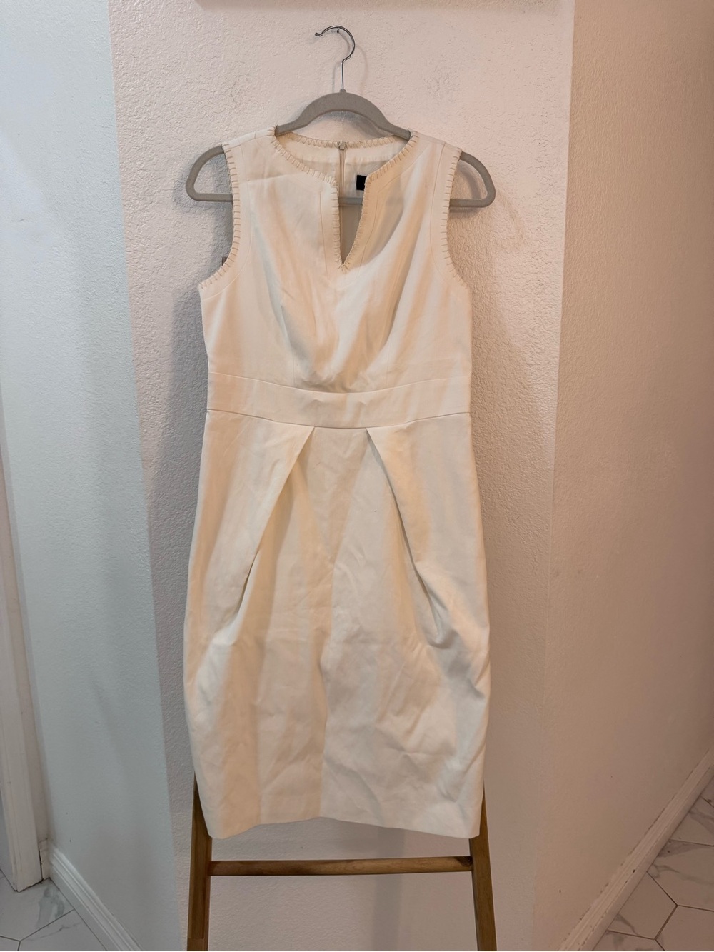 Piazza Sempione Ivory Sleeveless Classic Sheath Dress Cotton and Silk Blend Luxe